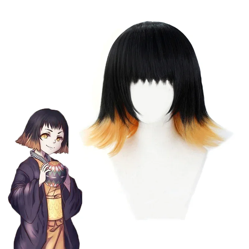 Demon Slayer Kimetsu No Yaiba Susamaru Yellow Black Short Cosplay Heat Resistant Synthetic Hair Halloween Party Free Wig C MN9