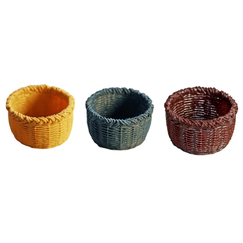 

3 Pcs Mini Basket Miniature Shopping Plastic Dollhouse Ornament Micro Scene Home Decor