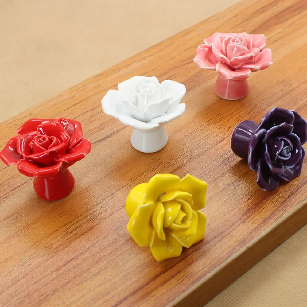 Decorative Ceramic Flower Furniture Knobs Cabinet Drawer Handles For Wardrobe Cupboard Modern Style Hardware