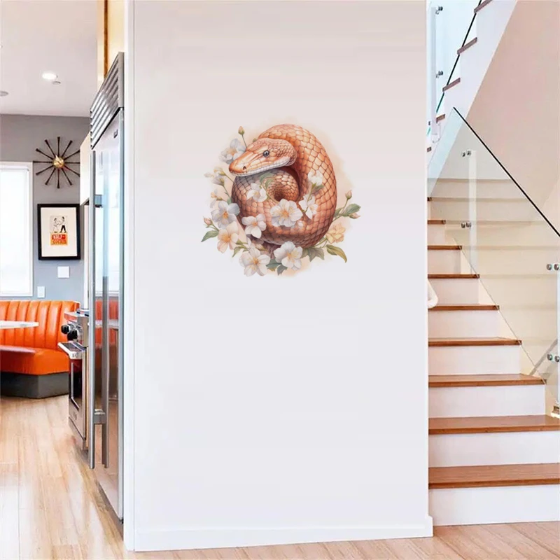 C80#Watercolor hand-painted snake wall stickers background home decoration mural living room wallpaper funny decals