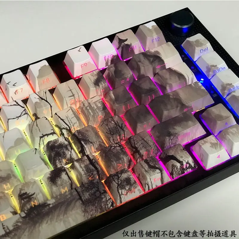 133 Keys Side Carving Translucent Keycaps PBT Double Shot Side Print Shine Through Backlit Keycaps for MX Mechanical Keyboard