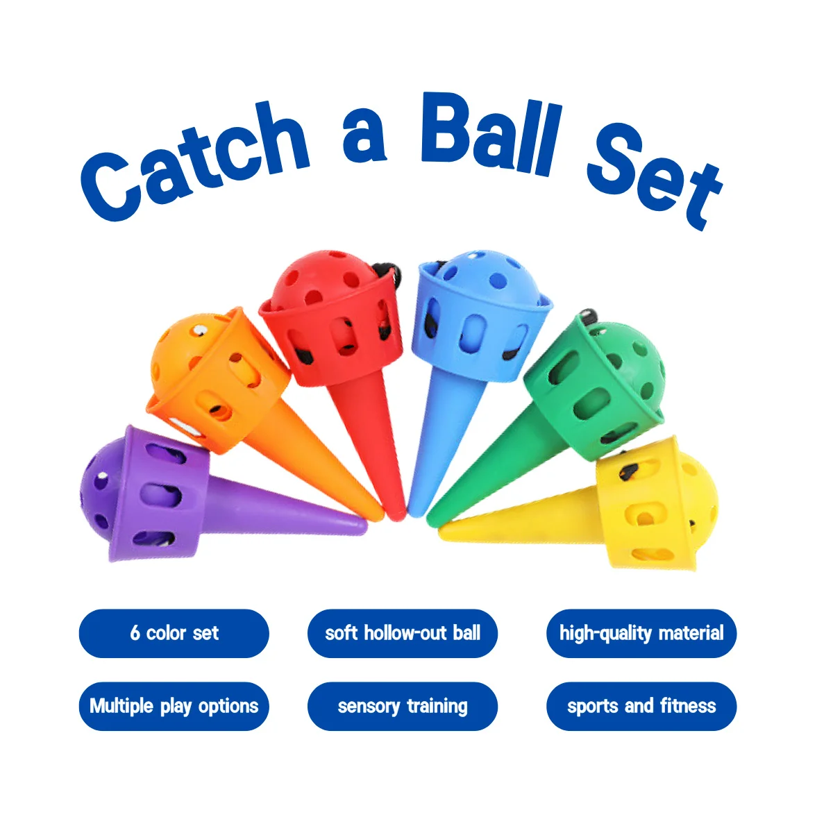 6pcs Catch a Ball Set,Champion Sports Scoop Ball Game: Classic Kids Outdoor Toy for Lawn, Party Camping & Beach,Activities Adult