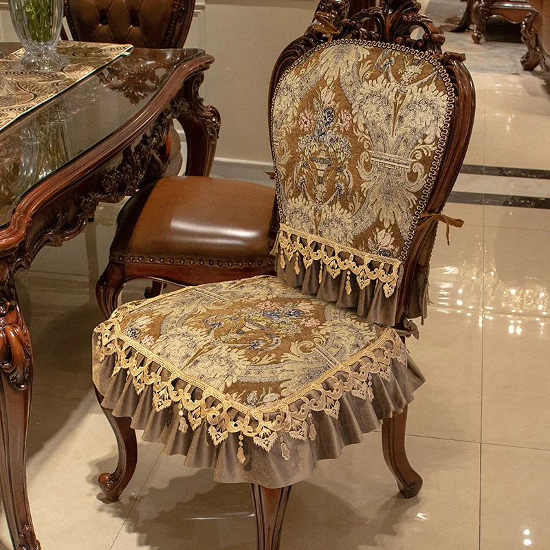

Чехлы на стулья для домашней столовой, роскошная подушка для стула из жаккардовой ткани со спинкой, противоскользящий, износостойкий, чехол на сиденье стула с вышивкой