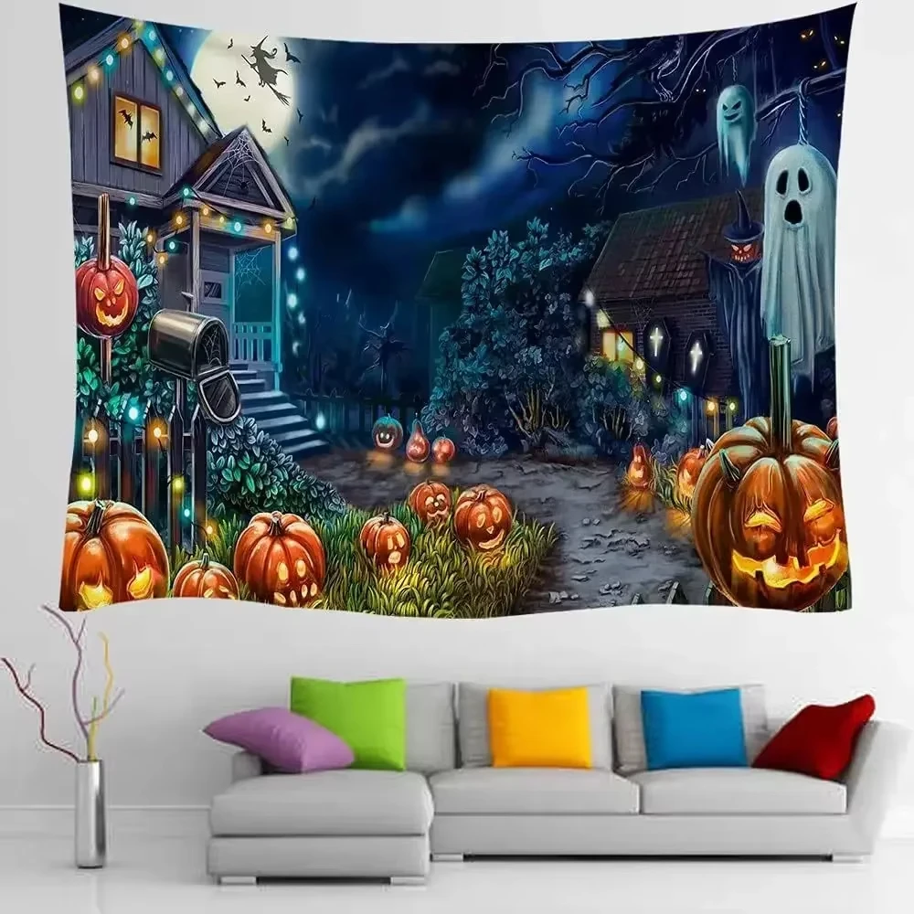 

Halloween Interior Hippie Living Room Tapestry Decorative Wall Hanging Background Home Bedroom Pumpkin Tapestries Home Tapestry