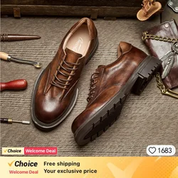 Retro Soft Leather Mens Brogues Business Shoes Luxury New Handmade Comfortable Genuine Leather Man Wedding Formal Shoes