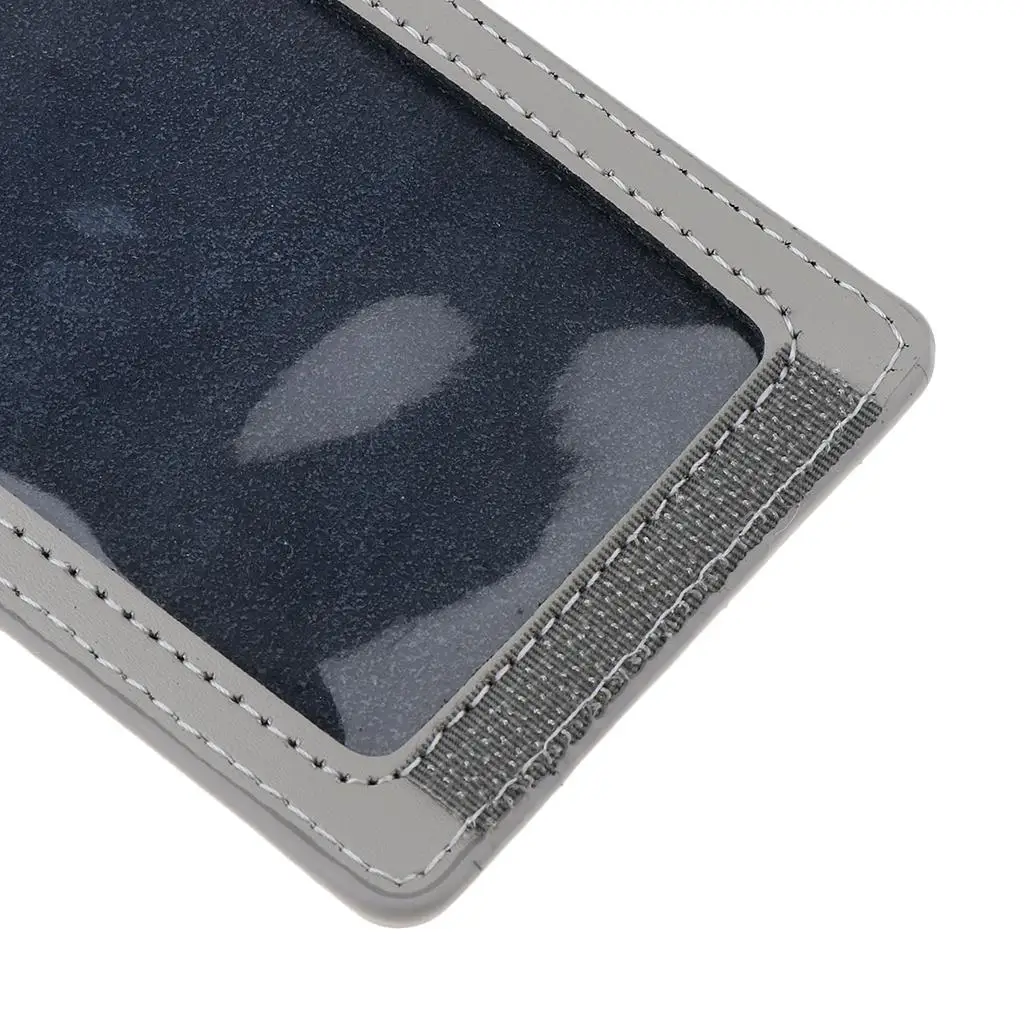 Reusable Leather Credit Card Badge Organizer Vertical Double Window Case for Office Work School ID