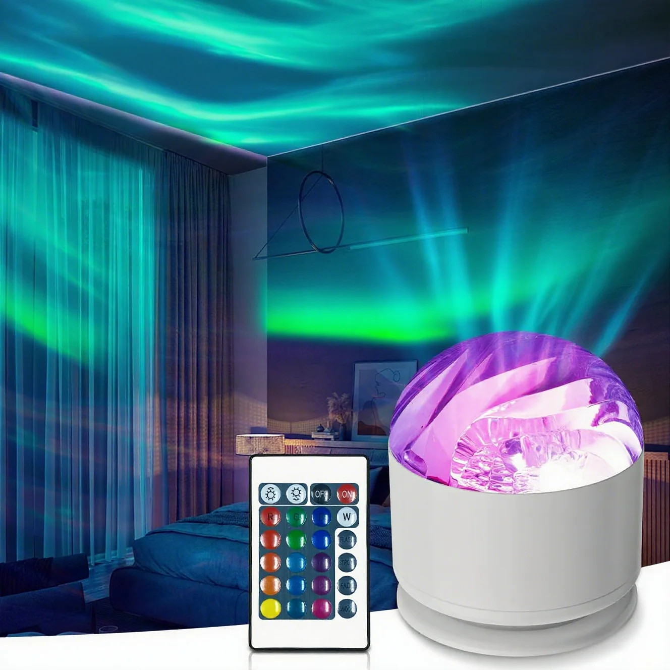 

Новый белый светодиодный ночник, 16 цветов, звездное небо, галактика, проектор, дистанционный автоматический поворотный северный свет, домашний декор для спальни, лампа