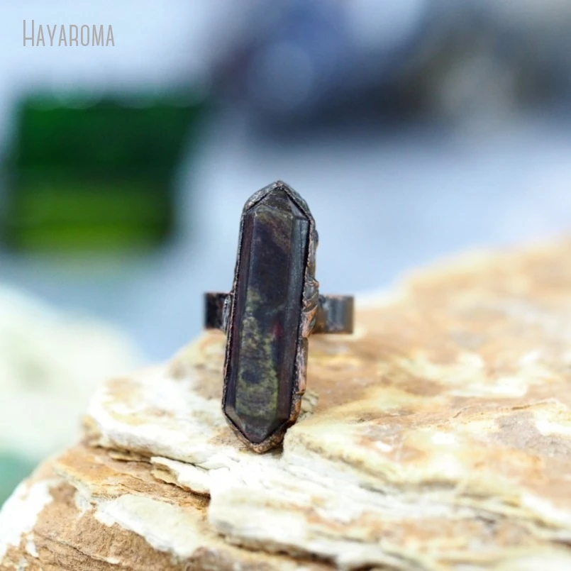 10Pcs Wholesale  Antique Bronze Color Tiger Eye Stone Double Terminated Point Hexagon Vintage Style Ring RM40990