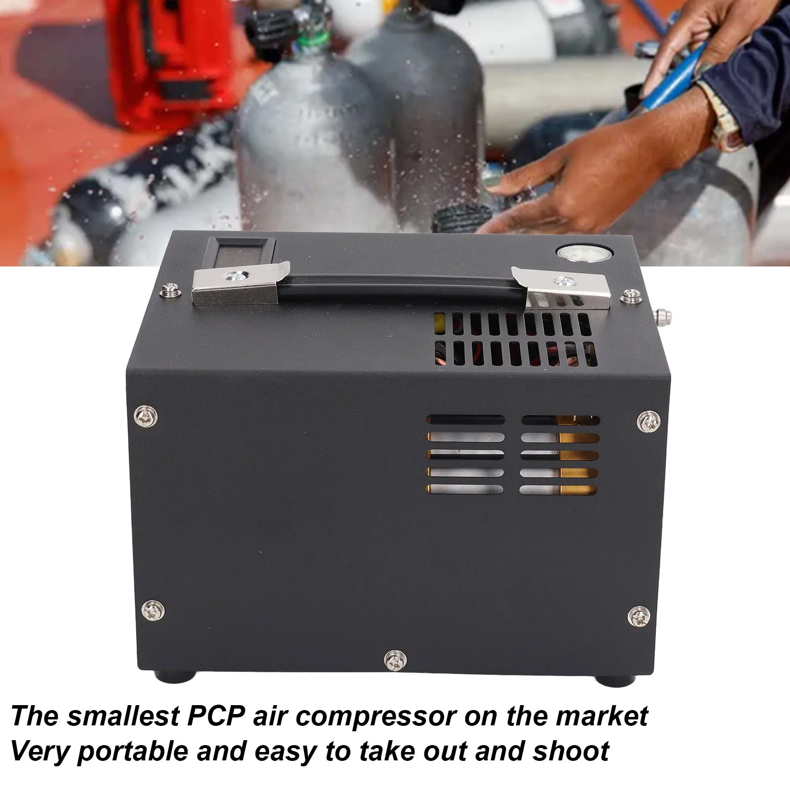 Compressore d'aria Costruito in 12500 giri/min Ventola di raffreddamento Pompa ad alta pressione 12V Olio Senza acqua Pistola portatile Serbatoio Paintball Compressore d'aria