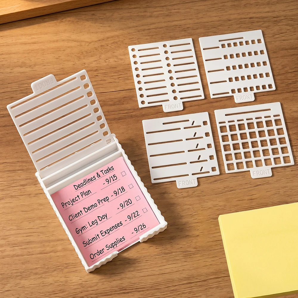 Sticky Note Stencil and Holder Compatible Upgraded 5-in-1 Sticky Note Holder with 5 Templates Office Desk Decor, To-Do List