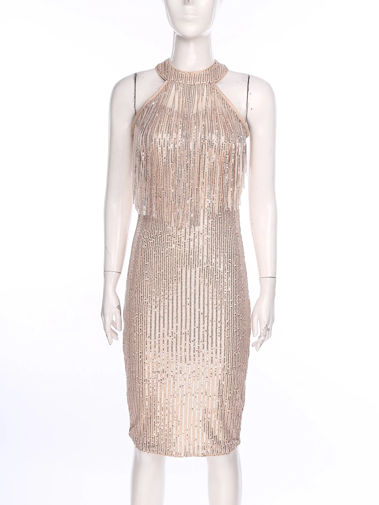 Abiti da ballo Donna Halter Cocktail Abito con frange Elegante festa con paillettes Slim-fit Banchetto Vestido De Fiesta Abito da sera da sposa