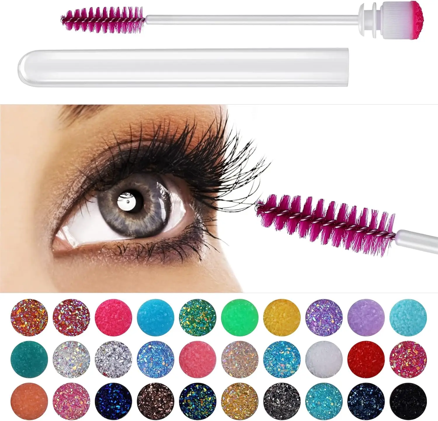 Baguettes de Mascara à cils réutilisables, 50 ensembles, avec Tube, brosse à bobine, dans un conteneur, étui applicateur de sourcils jetable, vente en gros