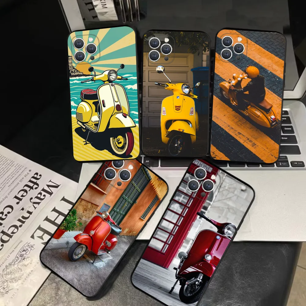 V-Vespa Scooter motor Phone Case For iPhone 16,15,14,13,12,11,Pro,X,XS,Max,XR,Plus,Mini Soft Black Cover