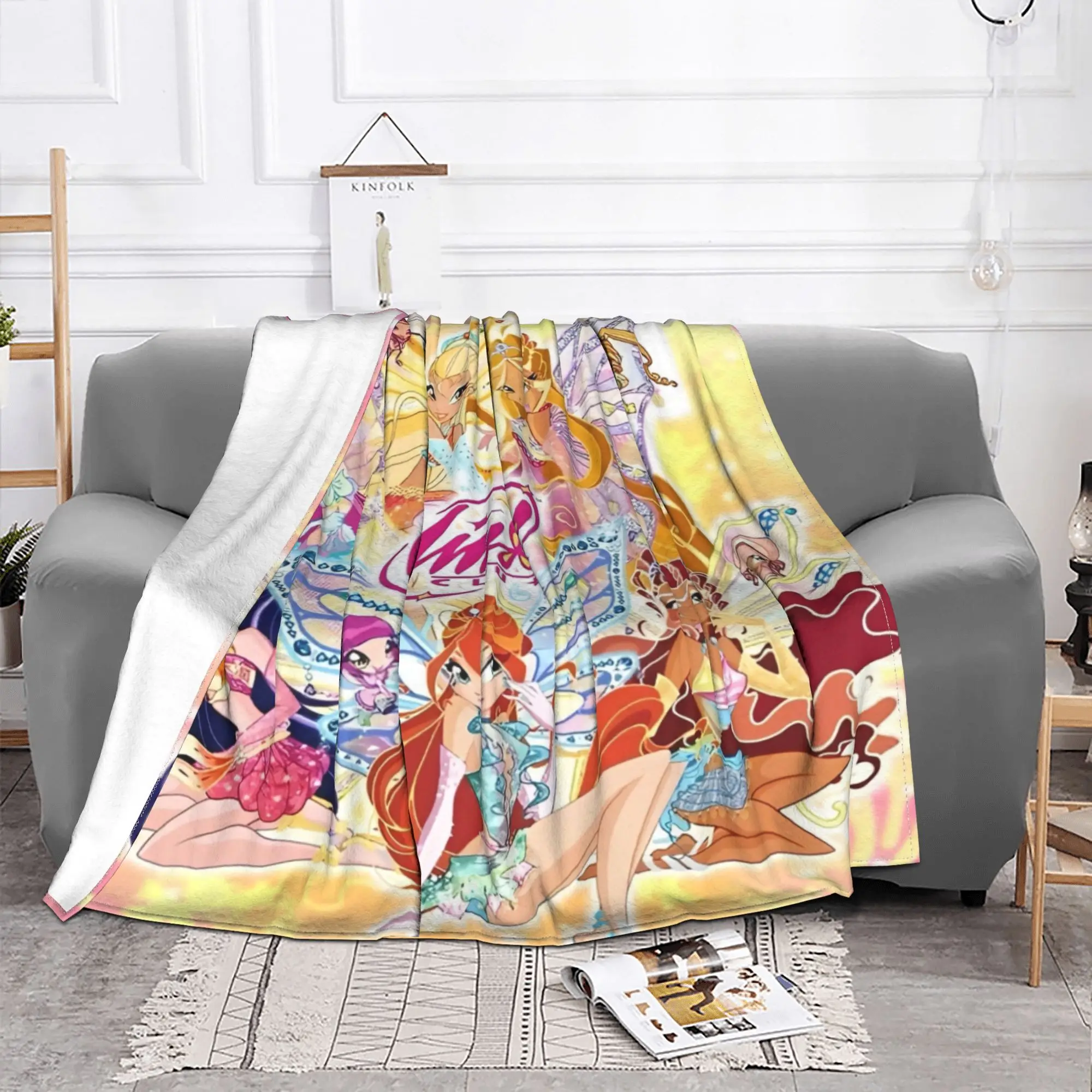 Winx Saga Club Cartoon Movie Blankets  Fuzzy Novelty Warm Throw Blanket for Bed Sofa Autumn/Winter