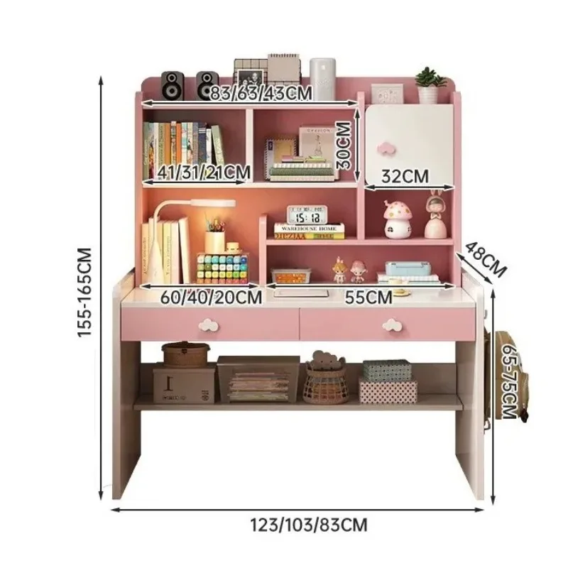 Desk bookshelf integrated table primary school junior high school students household liftable learning writing table