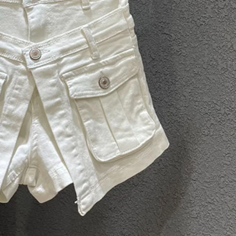 Neploe American Fake Two Piece White Washed Jean Shorts Y2k High Waist All-match Denim Shorts 2024 Summer New Short Pants