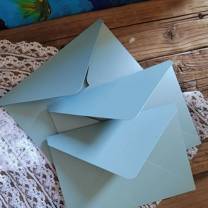 50x Dusty Blue Invitation Envelopes,thickness 250gsm,Shiny Pearl Paper