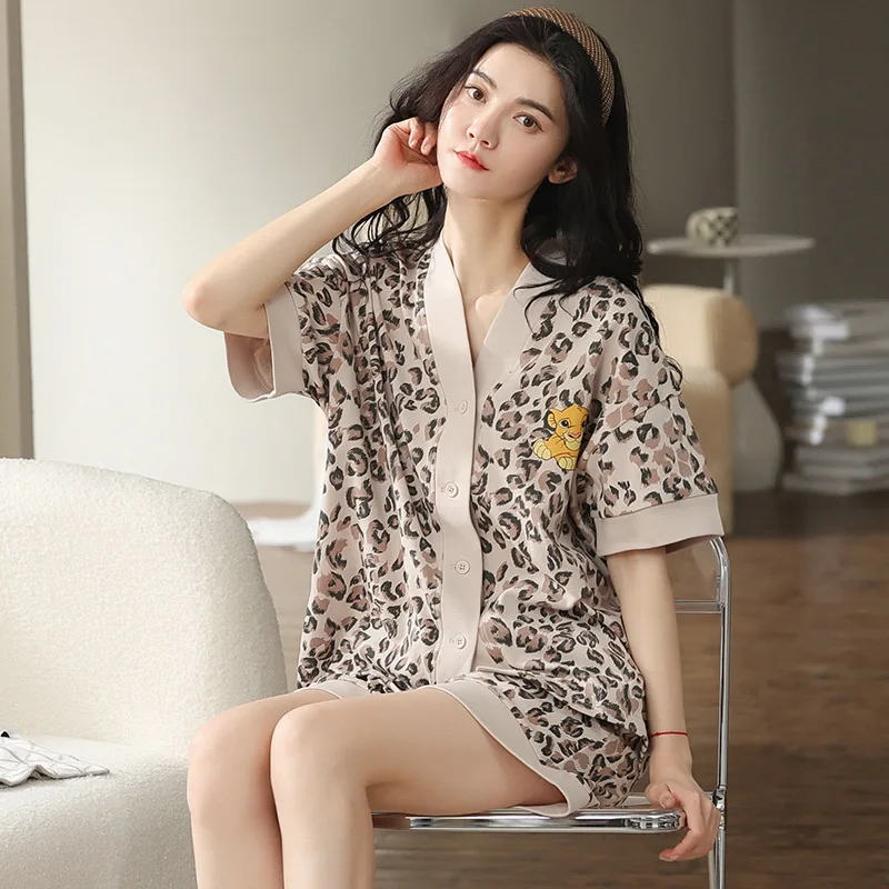 

2022 Summer Ladies Pajamas Sexy Homewear Women's Casual Loose Pajamas Set Thin Pajamas Women Leopard Sleepwear Sets