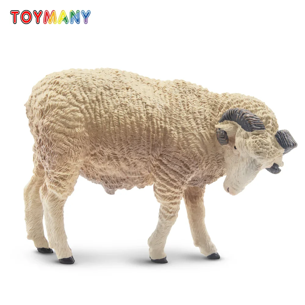 Toymany Simulazione Bianco Ram Ram Modello Animale Giocattolo Mini Figure Bambole Action Figurine Giocattoli Regalo per Bambini Decorazione Torta