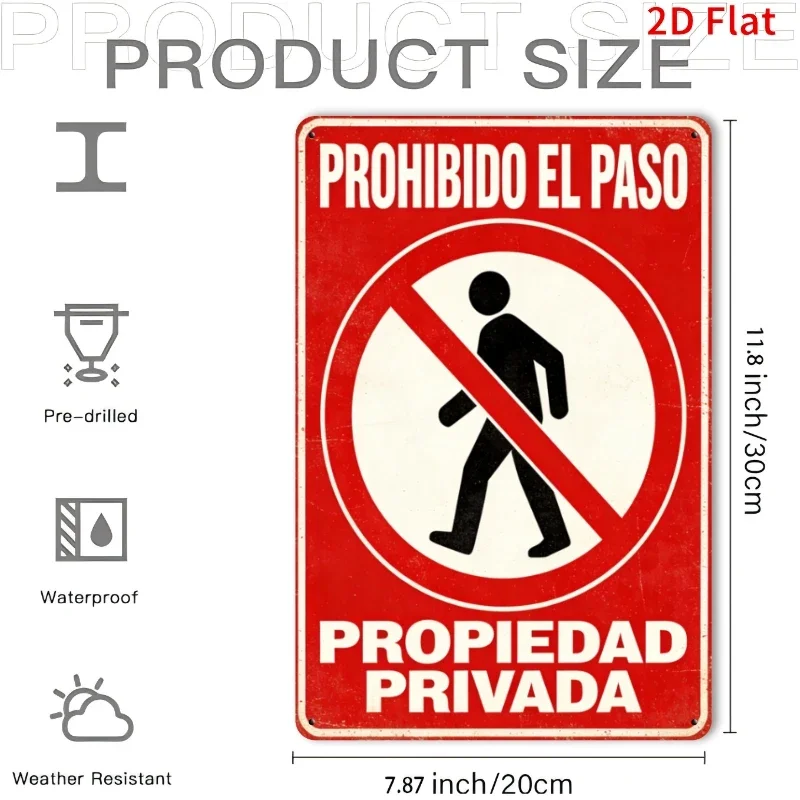 Spanish No Trespassing Sign 19.8x30cm - Heavy-Duty Iron 