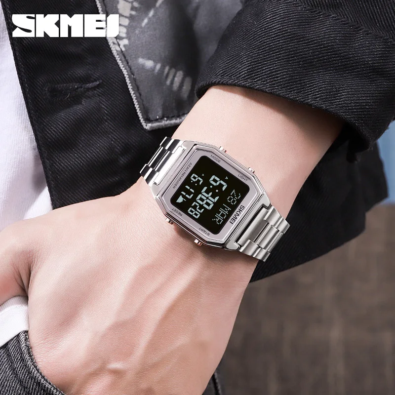 SKMEI LED Qibla Muslim Men Watch Direction Bookmark Digital Mens Wristwatches City Data Male Watches relogio masculino