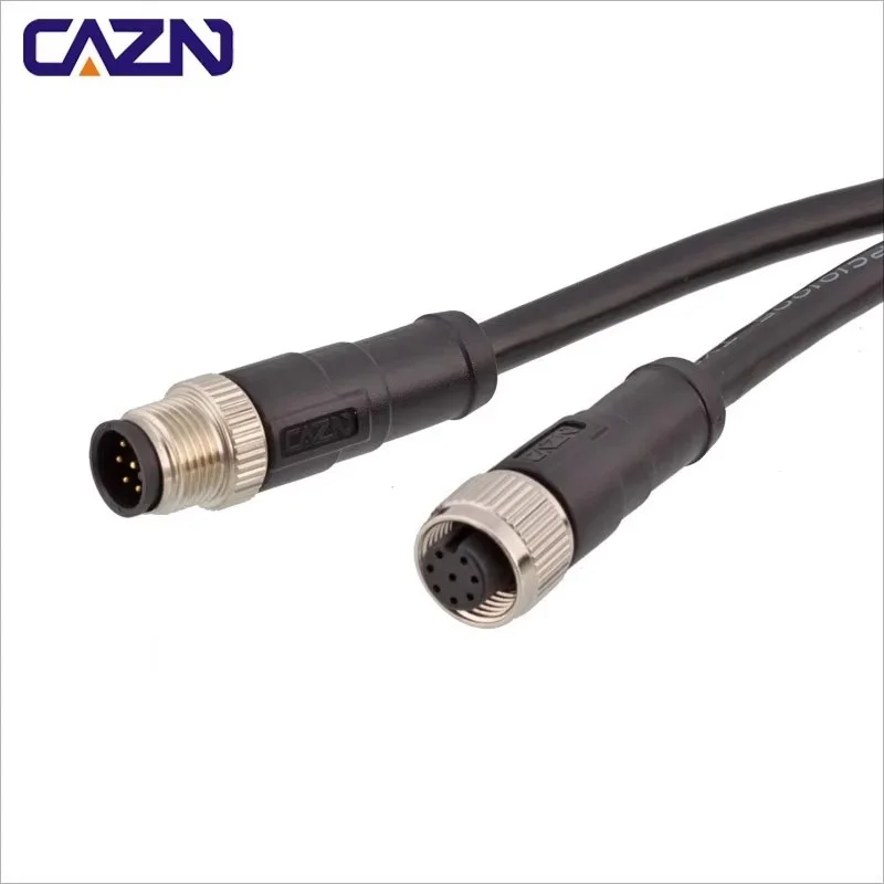 CAZN M12 Straight Connector Angle Female Male Overmolded Plug 2 3 4 5 6 8 12 17 Pin With PUR/PVC 1meter Shield Unshield Plug