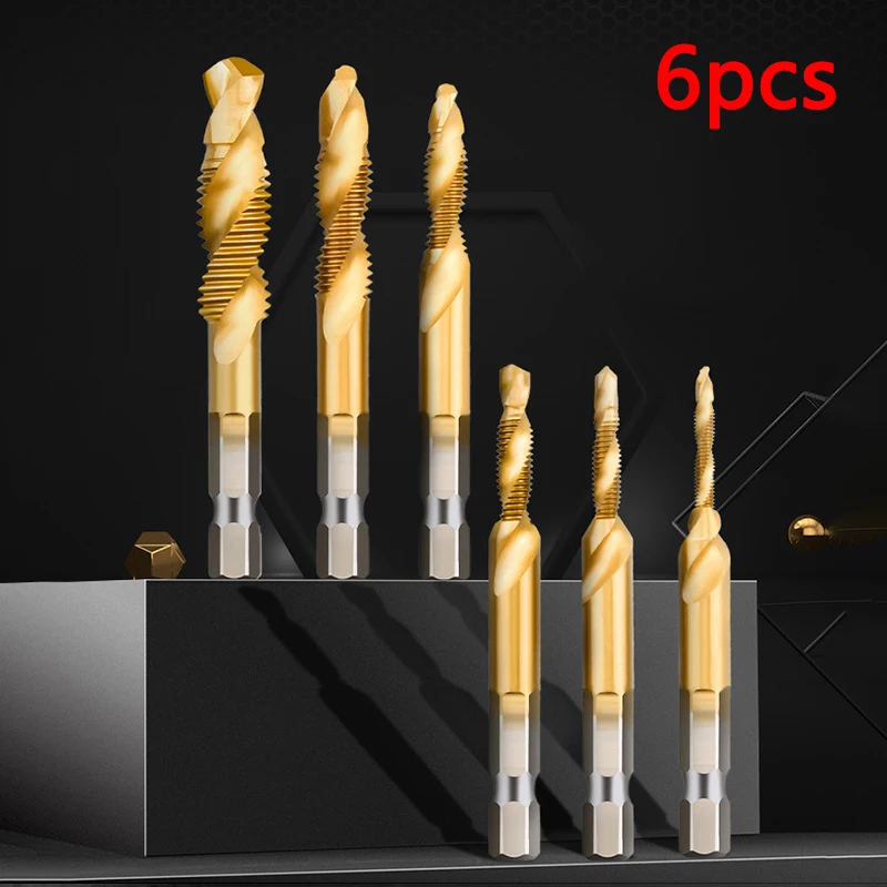 3-10mm Tap Drill Bit Set For Metal Diameter 6pcs Thread Repair Kit High Speed Steel Perforated Spiral Metric Composite Tap