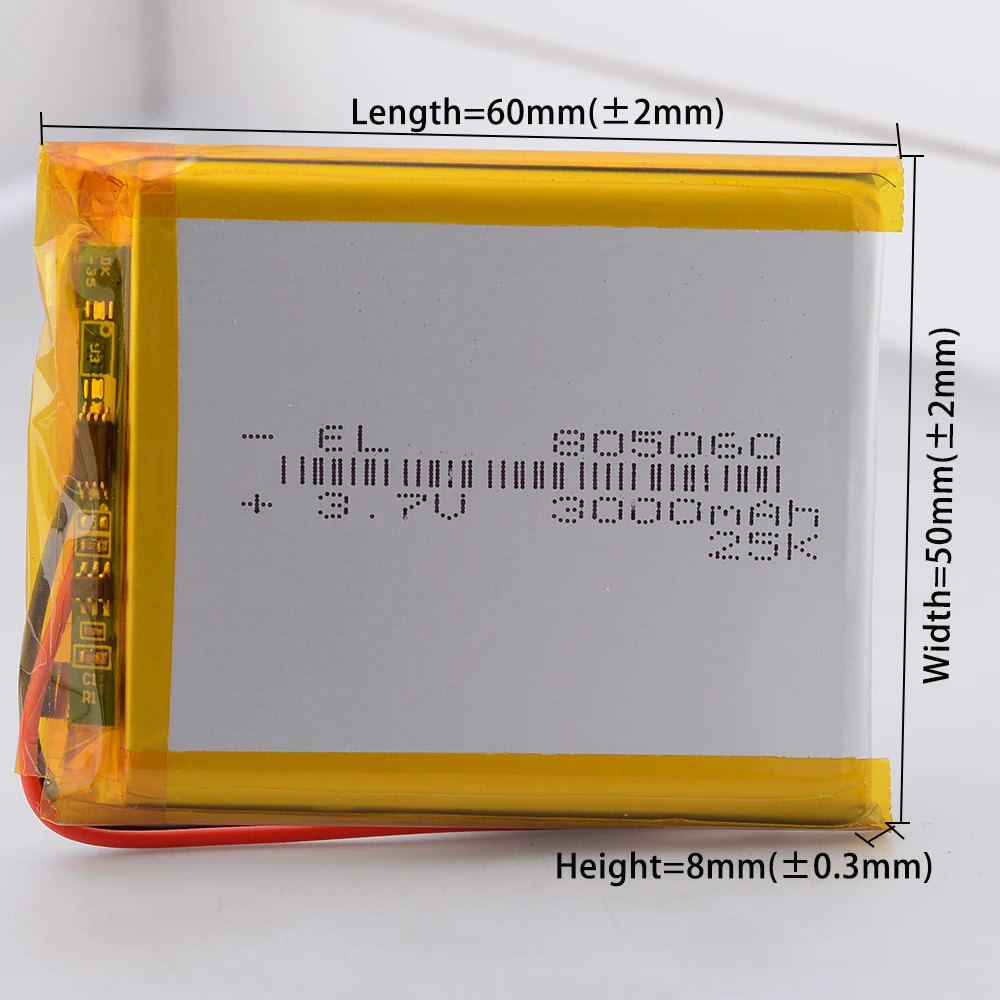 SH1.0mm 2Pin 805060 3.7V 3000mAh Rechargeable li-Polymer Li-ion Battery 305060 405060 505060 705060 605060 905060 105060 125060