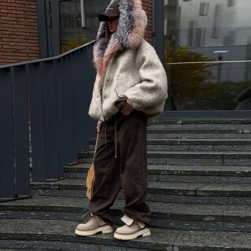 Chaqueta gruesa Vintage de piel sintética para mujer, abrigo con capucha y manga acampanada, ropa para ir al trabajo con fecha, ropa informal de invierno para mujer 2025