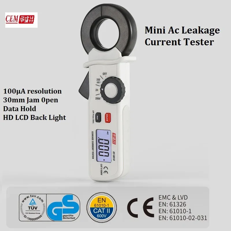 DT-9810 2000 отсчетов 200 мА/2 А/200 А МИНИ-тестер клещей для утечки переменного тока