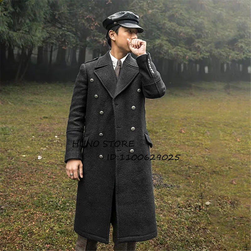 Winter Warm Men\'s Long Coat Solid Color V-neck Double-breasted Jacket Fashion Business Casual Coat Comfortable Commuting