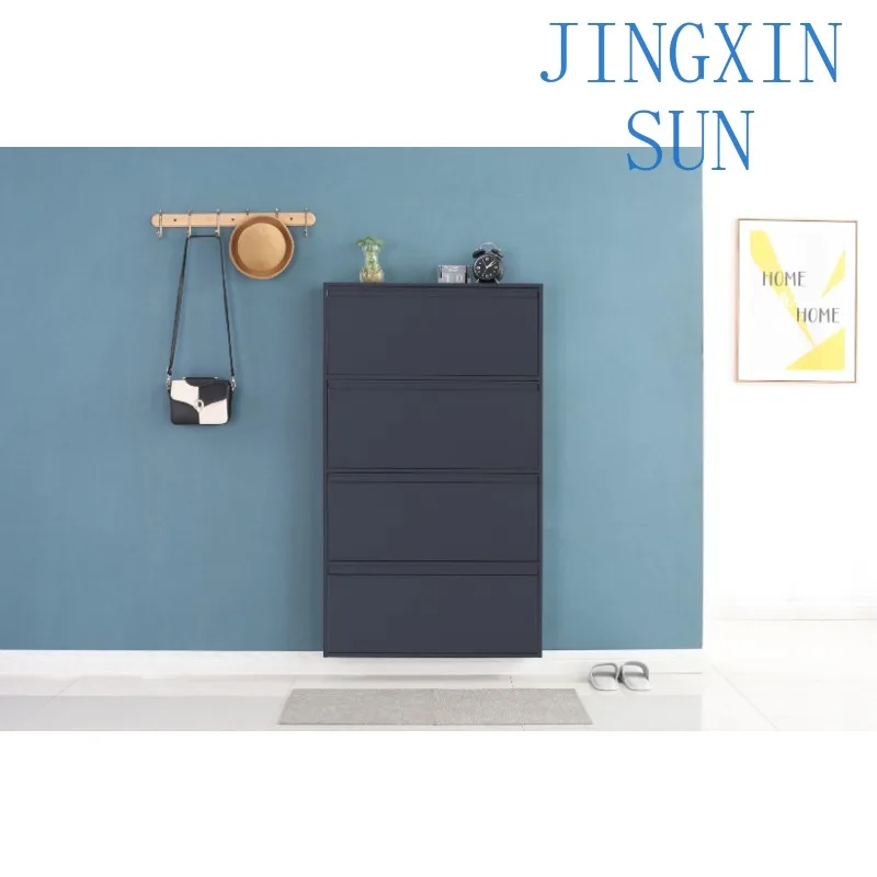 Wall Mounted Shoe Rack storage Cupboard 4 drawers metal shoe cabinet new design