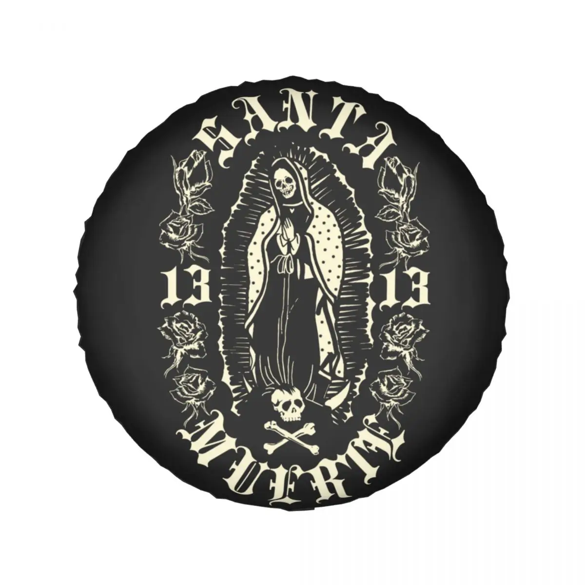 Santa Muerte 13 Spare Tire Cover Case Bag Pouch Lady of Holy Death Mexican Skull Wheel Covers for Jeep Honda 14