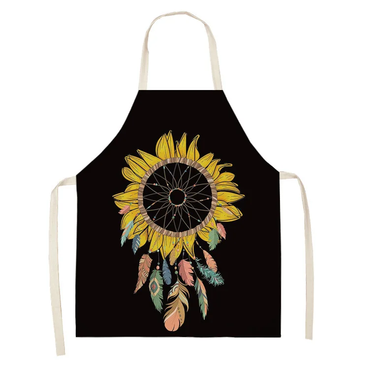 Sunflower Pattern Printed Cotton Linen Aprons Home Cleaning Cooking Kitchen Apron Cook Wear Adult Bibs Pinafore accessories