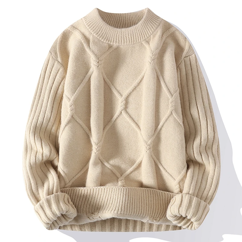 New Thick Warm Pullovers Round Collar Long Sleeve Weave Half Turtleneck Collar Classical Knitted Sweater