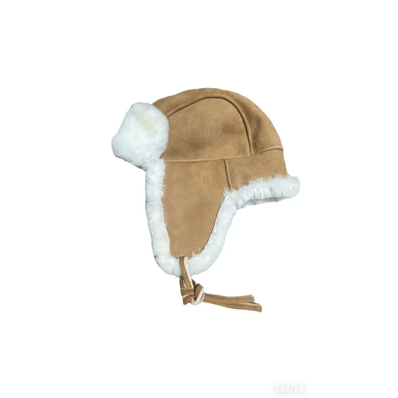 Cross-border Lei Feng Hat, Sheepskin Fur Integrated Fleece Thickened Autumn and Winter Warm and Cold Ear Protection Hat