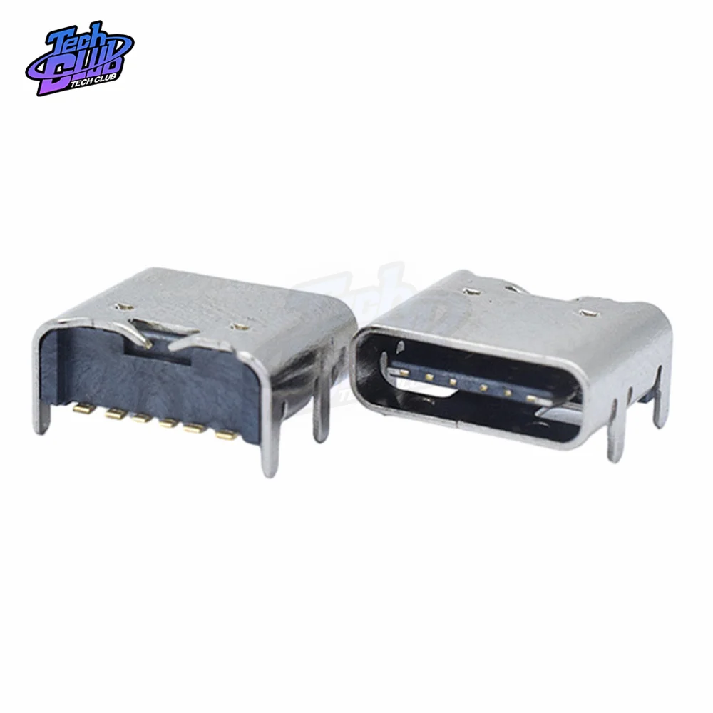 10PCS  6 Pin Smt Socket Connector Micro USB Type C 3.1 Female Placement Smd Dip For PCB Design Diy High Current Charging