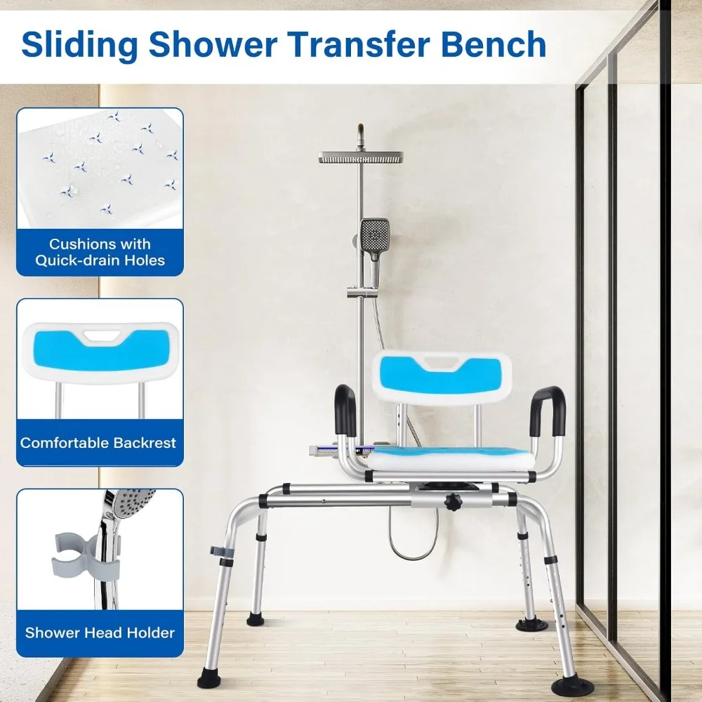高さ調節可能なスライディングシャワーチェア、浴槽、シャワースイベル用トランスファーベンチ、安全座席、バスシート