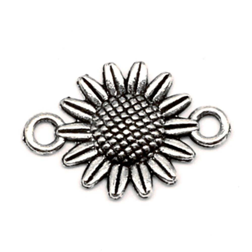 Sunflower Connector Pendants Jewelry Making Accesori Party Jewelry 15x21mm 10pcs Antique Silver Color