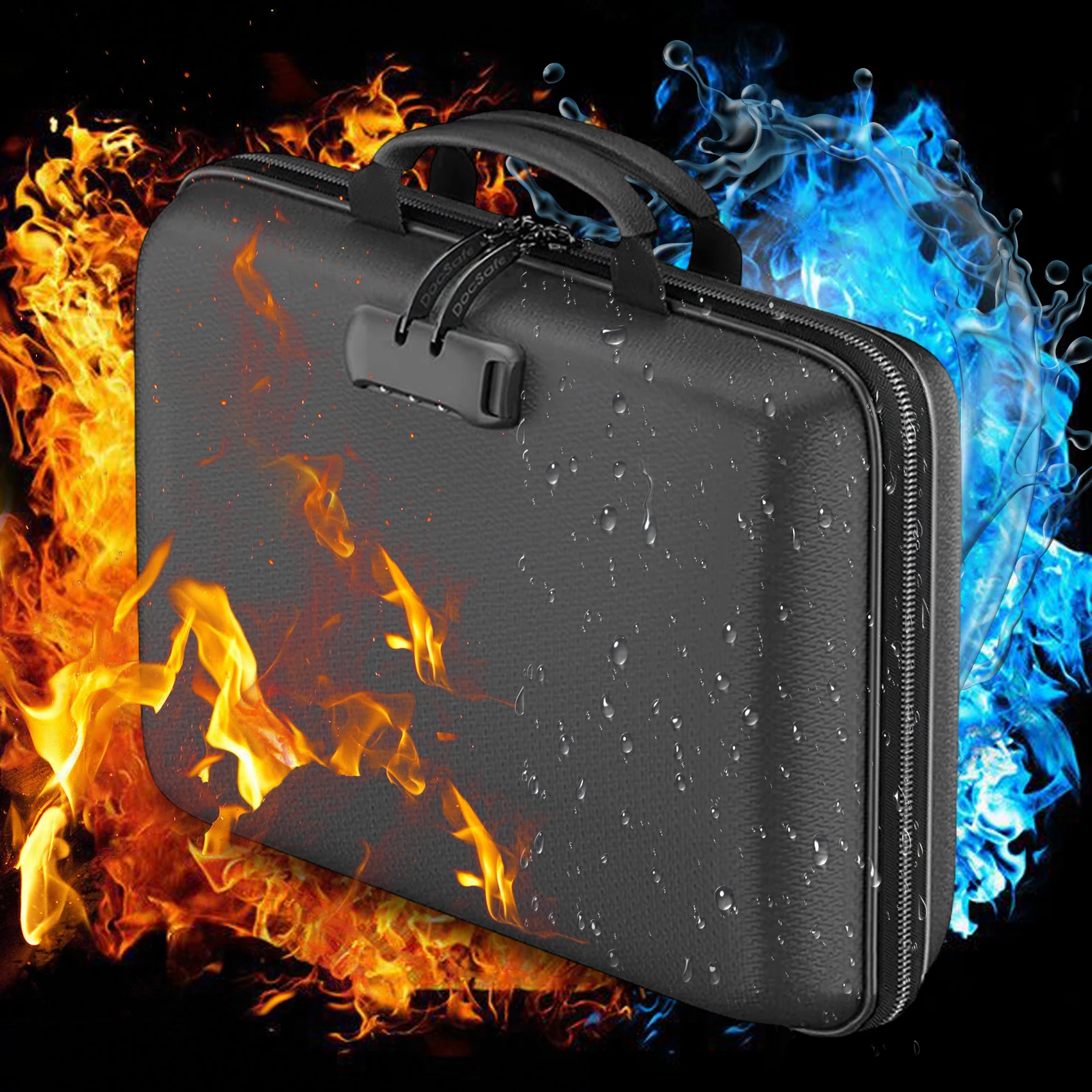 13 Accordion Pocket Fireproof Document Box Waterproof File Briefcase (Black)