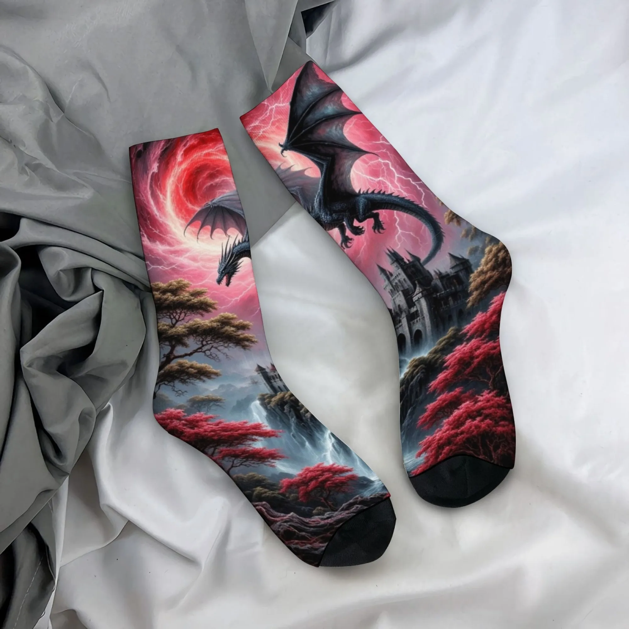 Mysterious Fantasy Dragon Men's Socks Harajuku Retro Style Comfortable Casual Fashion Socks Novelty Funny Hip-Hop Socks Gift
