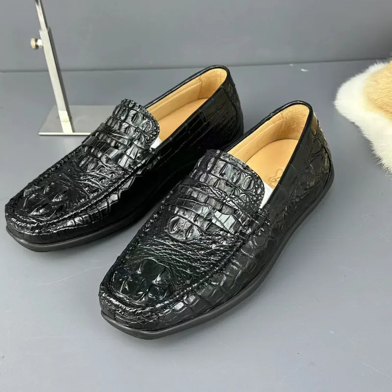 

New Authentic Thai Crocodile Skin Bean Men's High-end Genuine Leather Suede Low Top Popular Trendy Mens Casual Shoes Comfortable