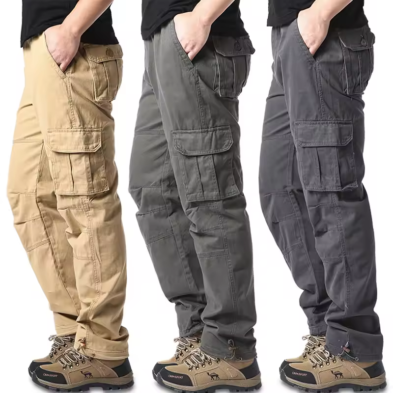 Monos holgados con bolsillos grandes para hombre, pantalones tácticos para correr deportes al aire libre, cintura elástica, pantalones de trabajo informales de algodón puro