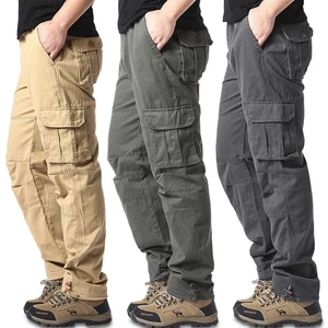 Large Men's Pocket Loose Jumpsuit, Outdoor Sports, Jogging Tactical Pants, Waist Elastic, Pure Cotton, Casual Work Pants 8 Main Sales Men's Baggy Pants - №2