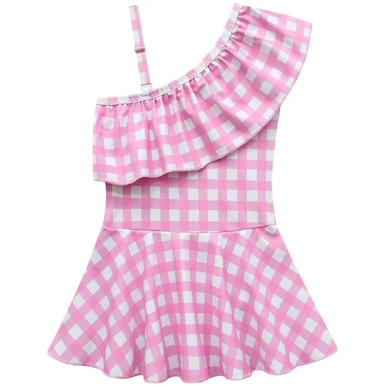 AD1 الصيف الفتيات خمر الوردي منقوشة ملابس السباحة حفلة الهالوين مارجوت روبي أفلام باربي تأثيري حلي الوردي شل Necklace5 @ rD ~