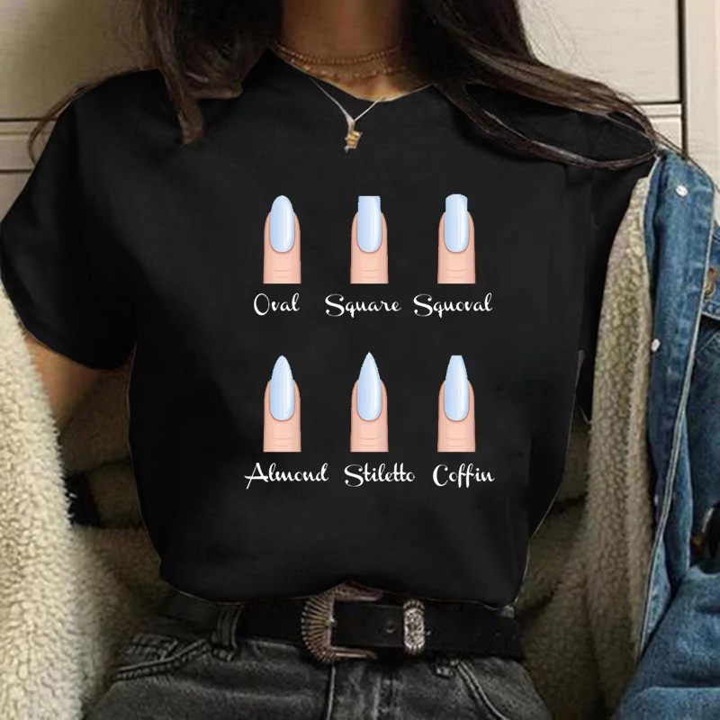 Women T Shirts Fashion New Cartoon Graphic Finger Nail Cute Printed Top Tshirt Female Tee Shirt Ladies Clothes T-shirts