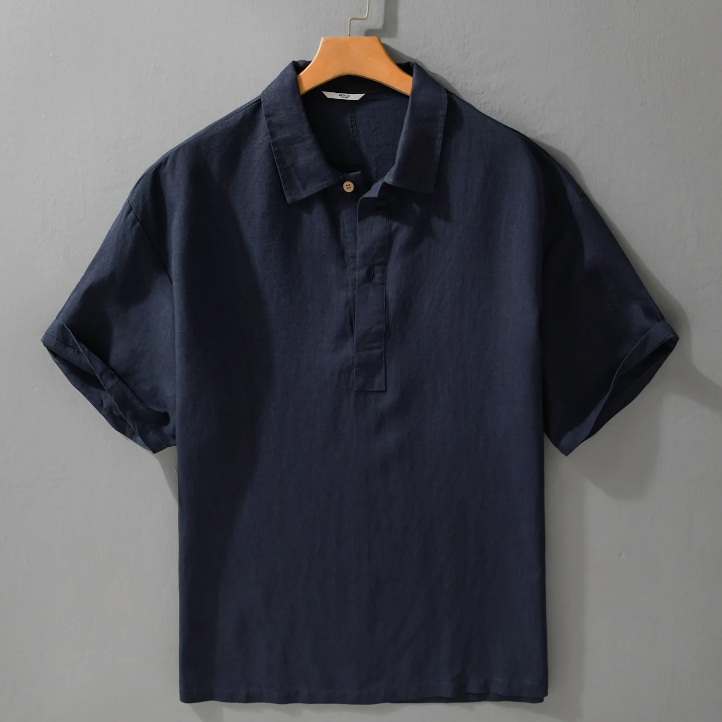 Linen Short Sleeve Shirt Men Summer Thin Breathable Lyocell  Shirt Casual Loose Fit Button up Skin-Friendly Pure Color