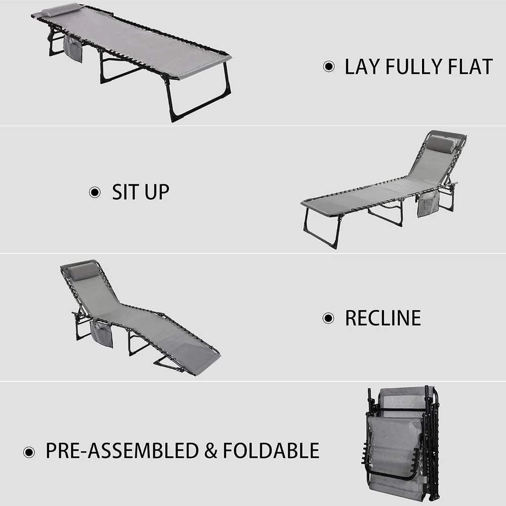 4-fach Chaiselongue für den Außenbereich mit abnehmbarer Tasche und Kissen, tragbare Sonnen liege