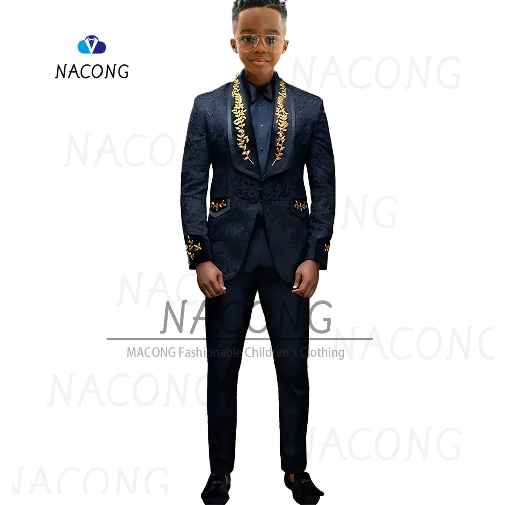 Boys Suit Classic Jacquard Embroidered Tuxedo For 2-16 Years Old For Weddings And Celebrations