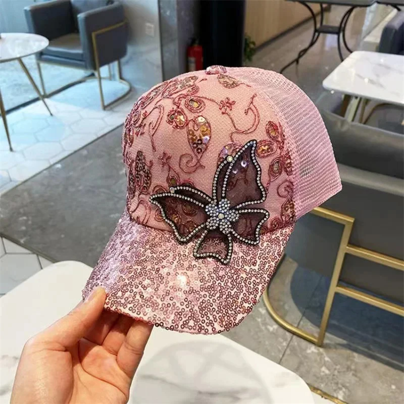 New Fashion Women Cap Butterfly Flower Pendant Baseball Cap Female Outdoor Adjustable Streetwear Summer Trucker Hat